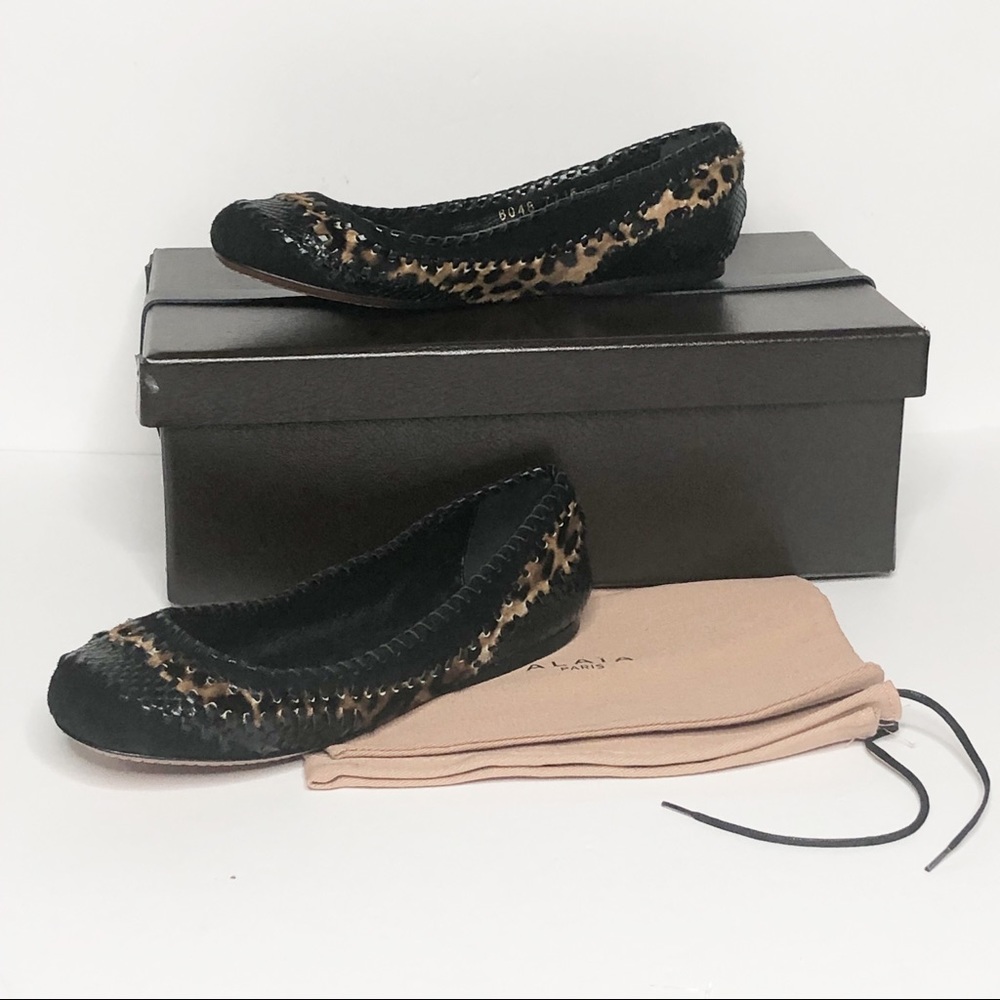 RELIST TOMORROW LAST CHANCE Alaia Bl Python/Leopard Pony Hair Trim Ballet Flat - Picture 2 of 9